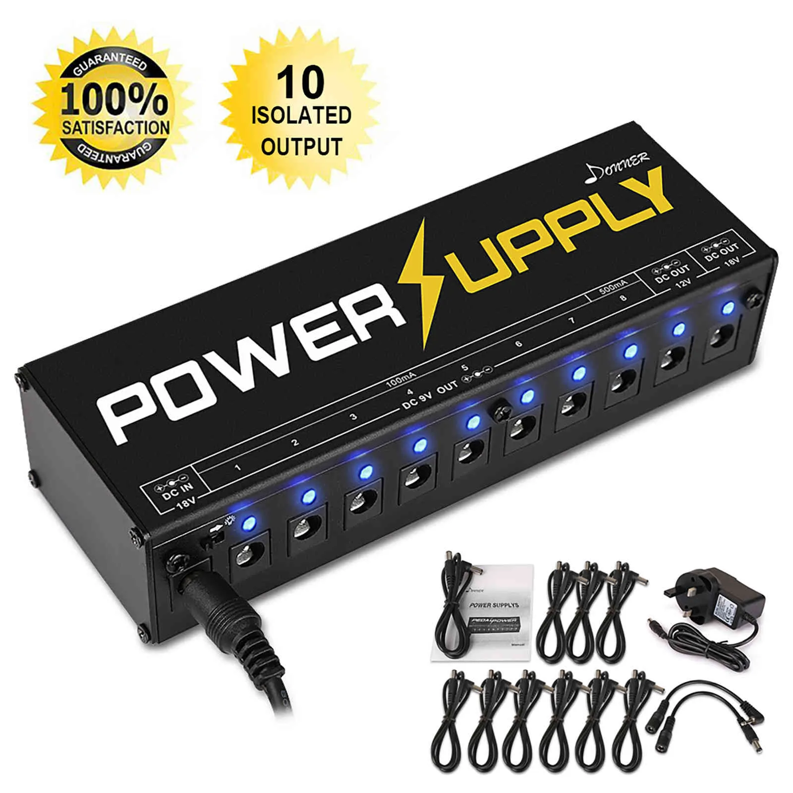 Ny Donner DP1 10 Isolerad utgångsgitarreffekt Pedaler Power Supply Guitar Professional Accessories5054972