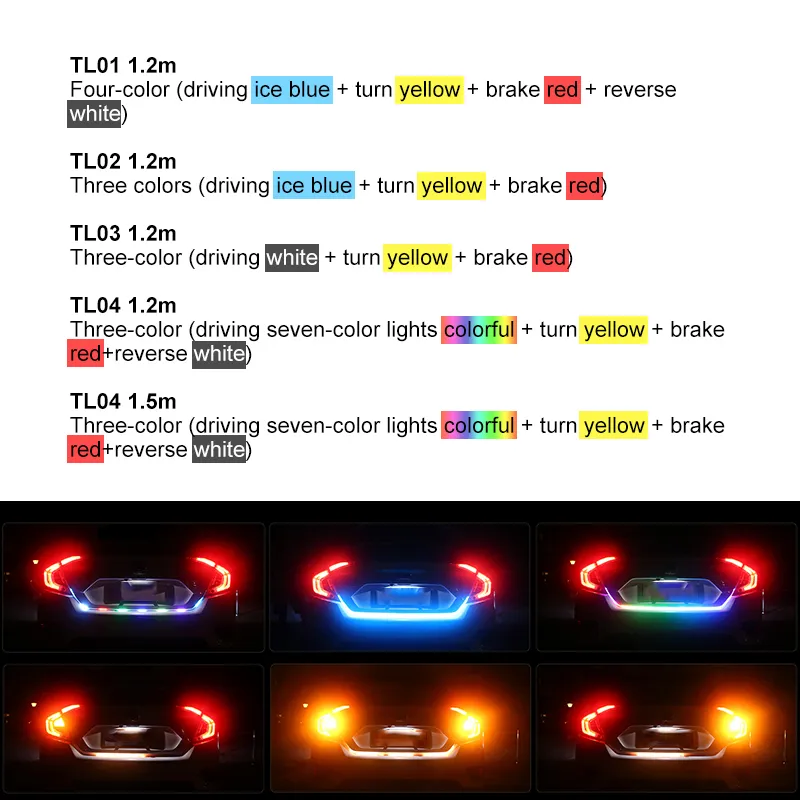Auto LED-kofferbakstaartstrip Licht RGB 120 cm Dynamische Streamer Achter Reverse Flash Volg WAARSCHUWING LIGHTEN Draai Signaalremlamp 12V