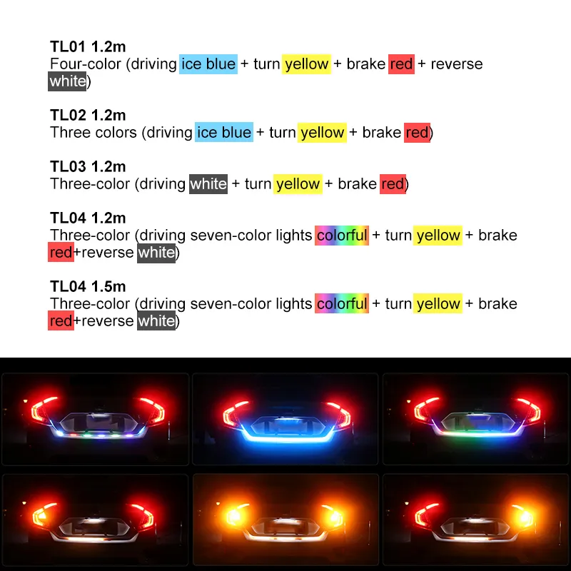 Multicolor Turn Change Flow Trans 120см полоса света задняя дверь багаж 12V автомобиль задний фонарь динамический стример RGB светодиодные полосы для автомобиля