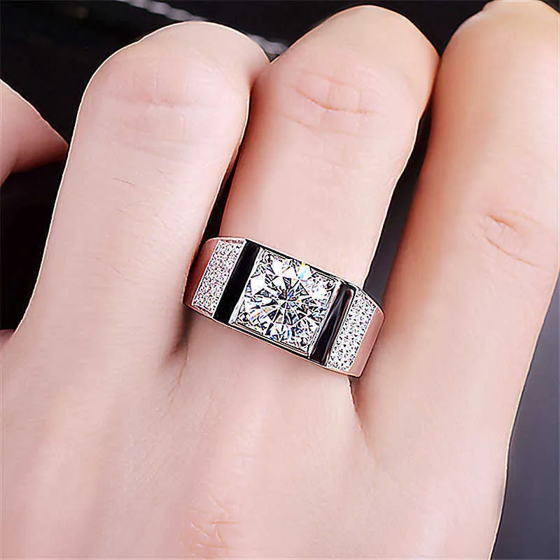Męskie pierścienie kryształowe pierścień dżentelmenem platerowany 18k złoty diament zestaw z business Men's Lady Cluster Style Band
