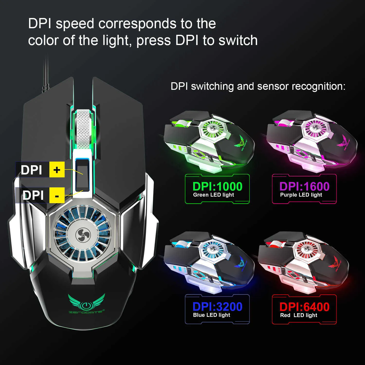 USB Wired Gaming Mouse With Cooling Fan Mechanical Feel Gamer Mice For Laptop Computer PC 6400DPI Mause 210609