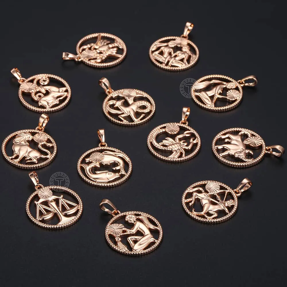 Signo do zodíaco 12 constelação pingente colar para mulheres homens 585 rosa ouro feminino colar masculino corrente presente moda jóias gpm21234u