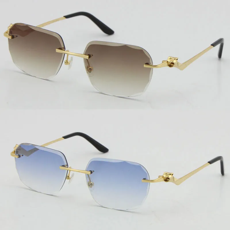 2021 Randless Fashion Leopard -Serie Gold 18K Sonnenbrille Metallfahrgläser Hochwertiger Designer UV400 3 0 Dicke Frameless 279p