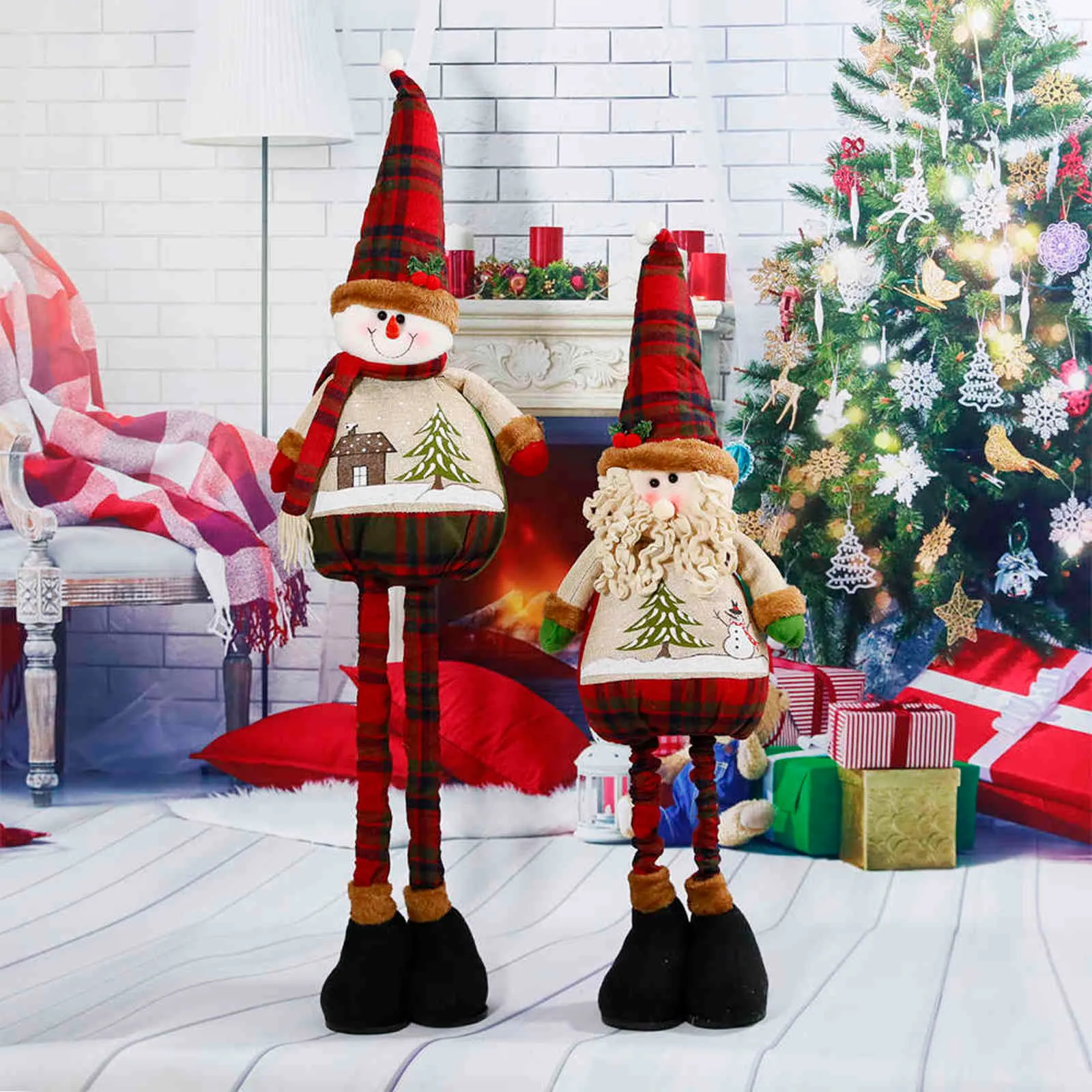 Big Size Christmas Dolls Retractable Santa Claus Snowman Boy Girl Toys Xmas Figurines Christmas Gift for Kid Xmas Tree Ornaments 211104