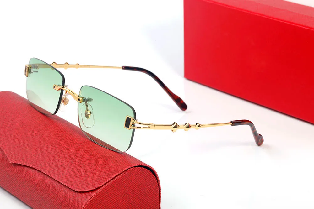 red lens sunglasses rectangular Yellow shape frameless sunglasses men women rimless sun glasses gold metal frame Eyewear lunettes 2867