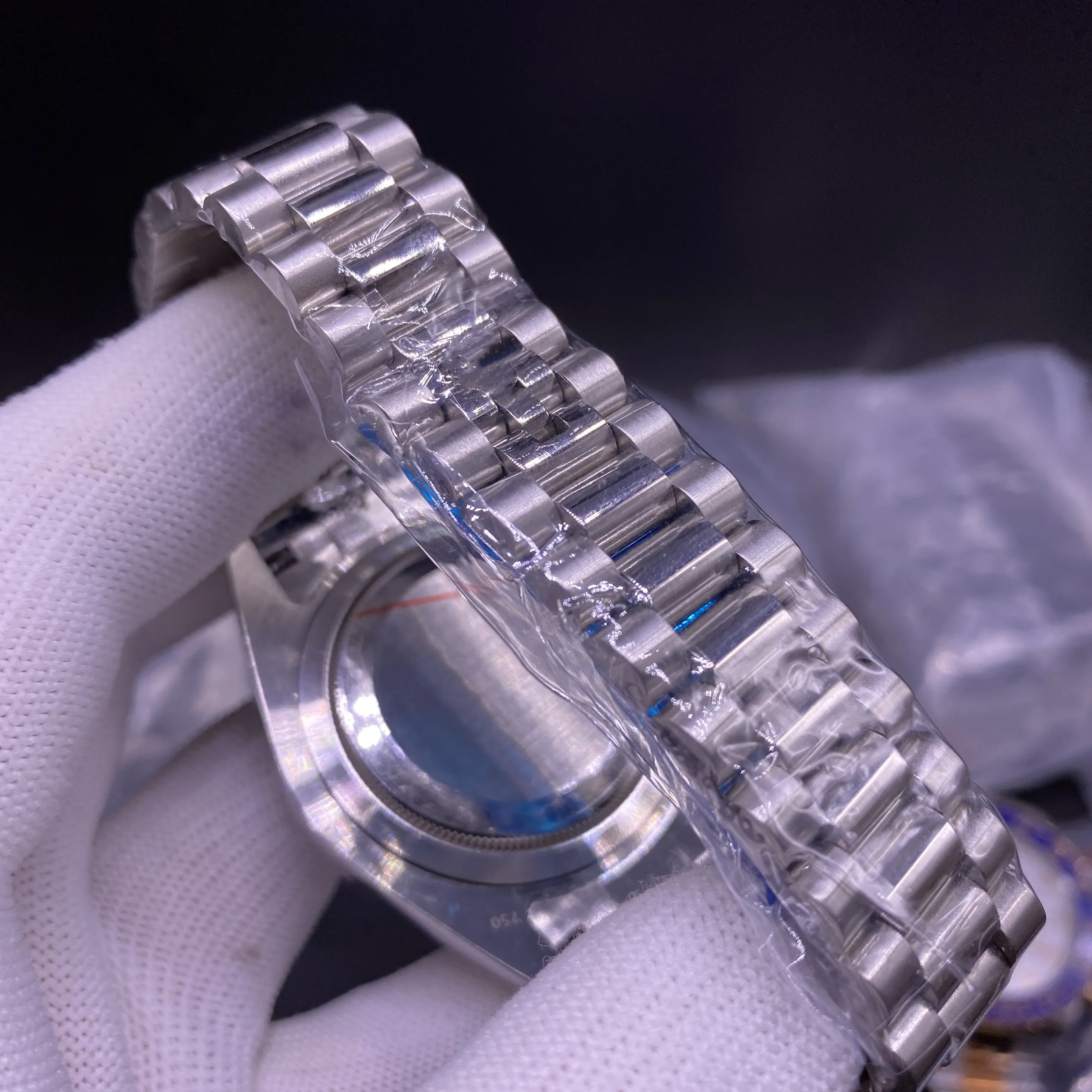 Luxo único anel diamante branco pérola relógio masculino 41mm pulseira de aço inoxidável data189r automático