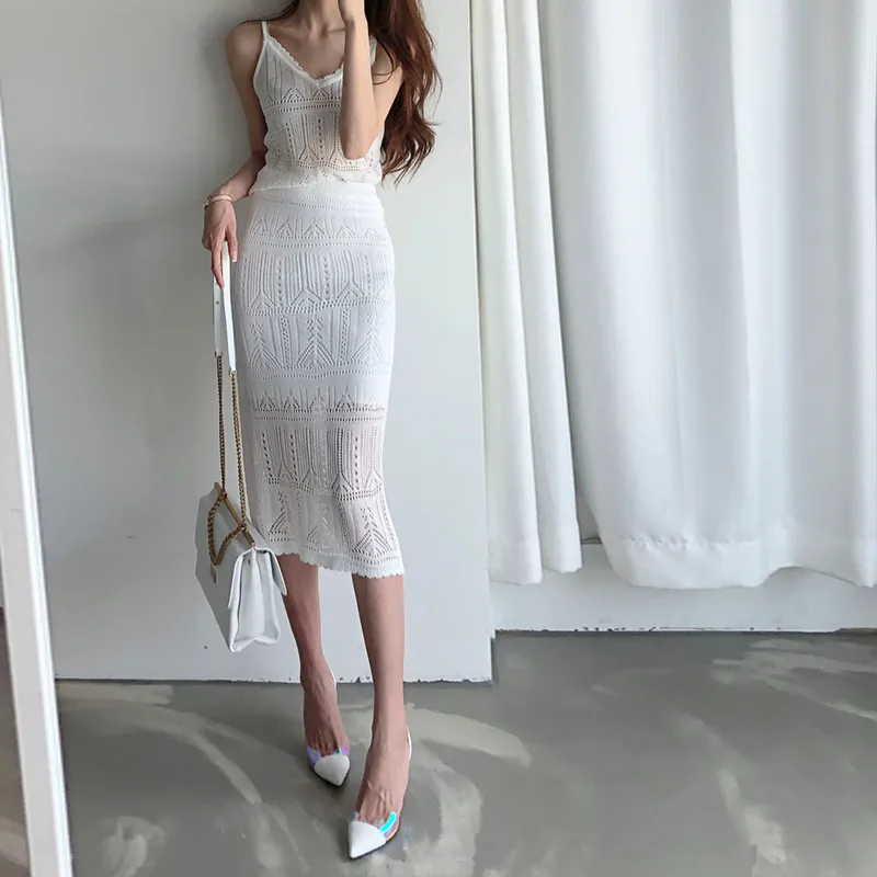 sexy Summer Knitted Dress Girls Party Female Vintage braces white Sleeveless Women Dresses long oversize Robe Vestido 210417