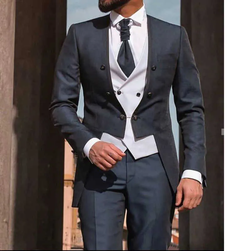 Costumes pour hommes Slim Fit avec manteau à double boutonnage 3 pièces Tuxedo de marié pour mariage Style italien Veste de mode masculine Pantalon X0909