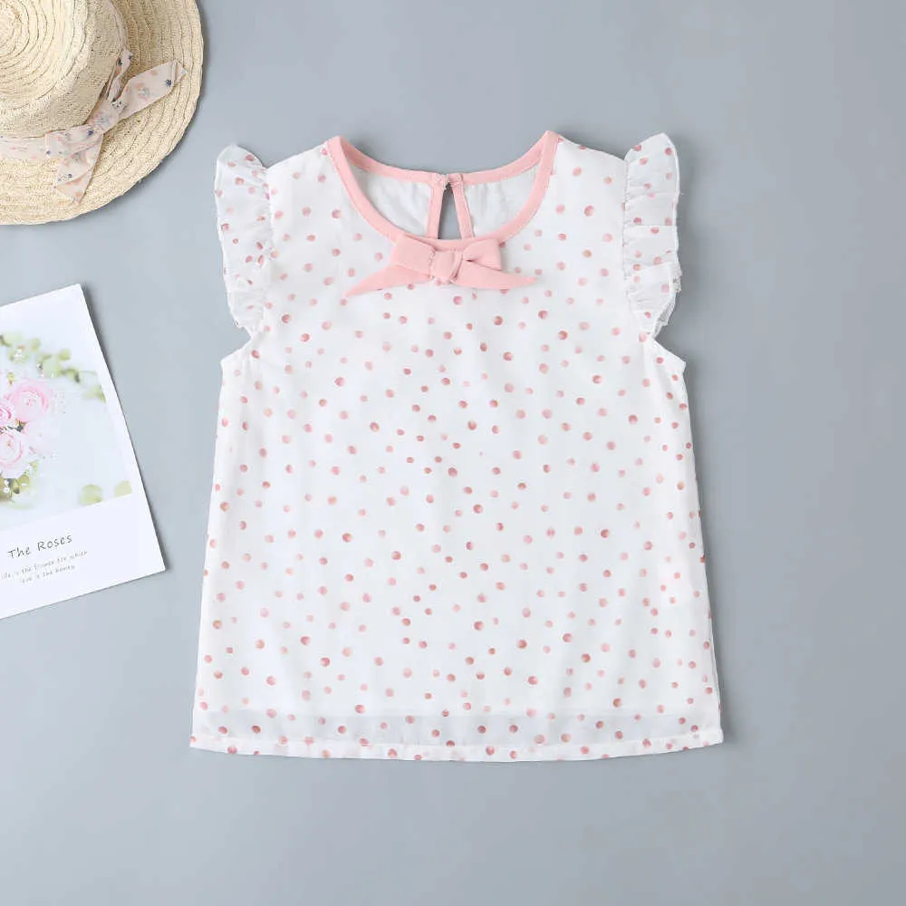 Sommer Kinder Sets Casual Nette Ärmellose Welle Punkt Bogen Tops Rosa Kurze Hosen Baby Mädchen Kleidung 210629