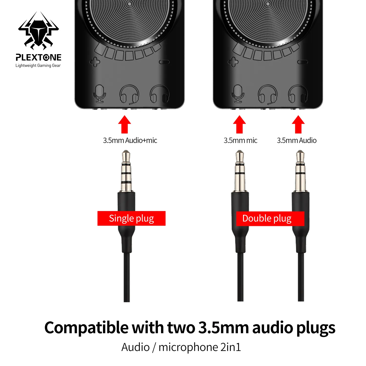 PLEXTONE GS3 USB-ljudkort för PC Virtuell 7.1-kanals USB 3.5 mm hörlursuttag Stereo ljudkortskonverterare