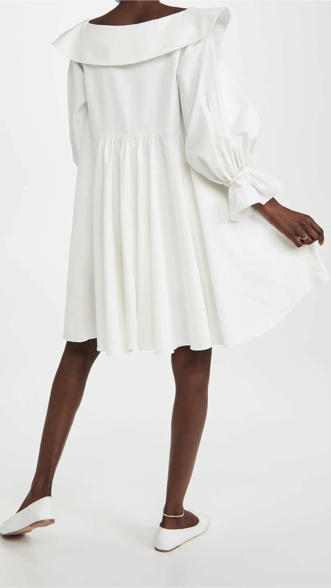 Mini robe blanche pour femmes élégant col en v poignet papillon manches conçu une ligne robe de soirée décontracté lâche robe douce été 210630