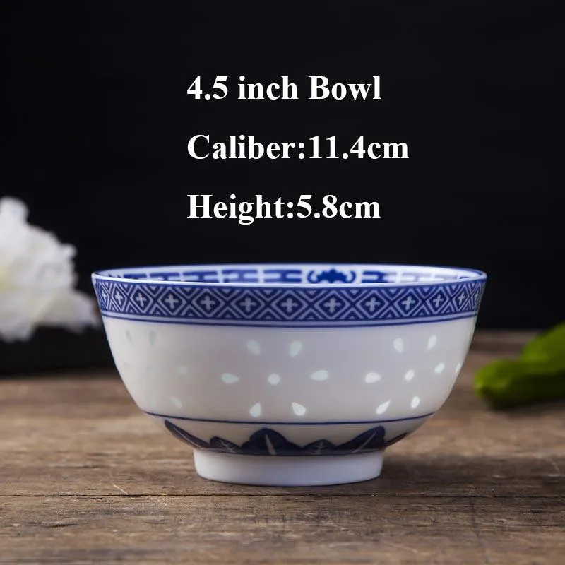 4 5 -calowa miska ryżowa Jingdezhen niebiesko -biała porcelanowa zastawa stołowa chińskie smokowe zastawy stołowe ceramiczne miski zupy ramen Holder 247H