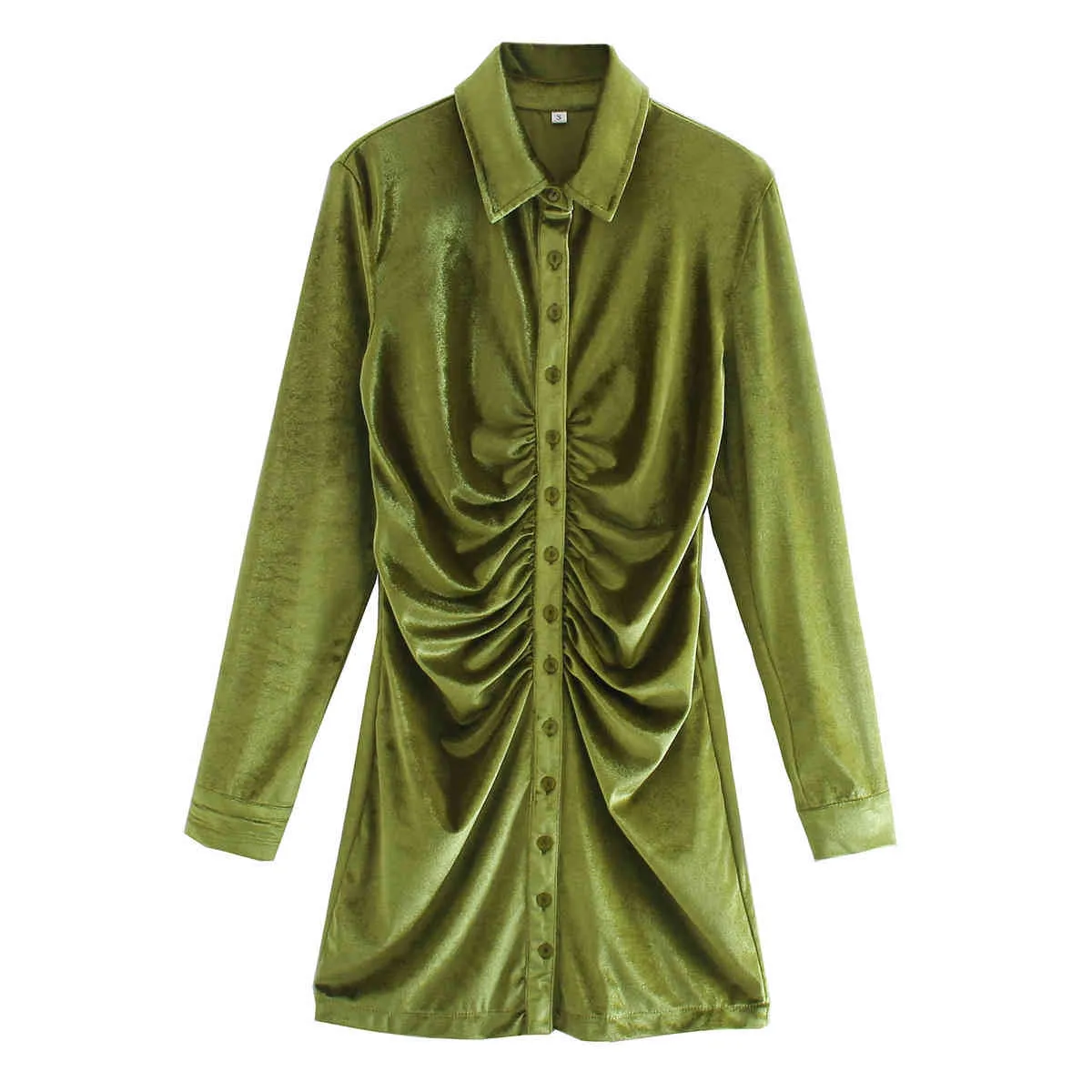 Foridol Ruched Velvet Party Club Dress Women Button Up Short Mini Sexy Dress Winter Casual Green Dress Vestidos 210415