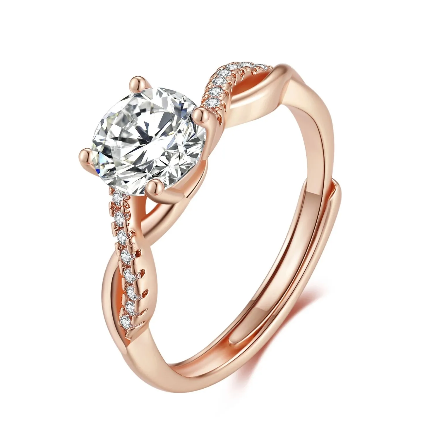 Bague de bras torsadée incrustée en forme de cœur, plaqué or Rose, couleur D, avec diamants cassés, bijoux exquis à la mode pour femmes, S925