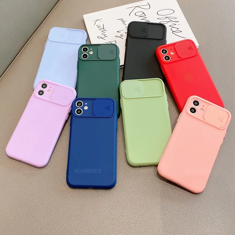 Slide Camera Lens Protector Phone Case för Xiaomi Mi 11 Lite 11i 10T Pro Mi11 I 5G Xiomi 10Tpro Liquid Silicone Soft Back Cover1689279