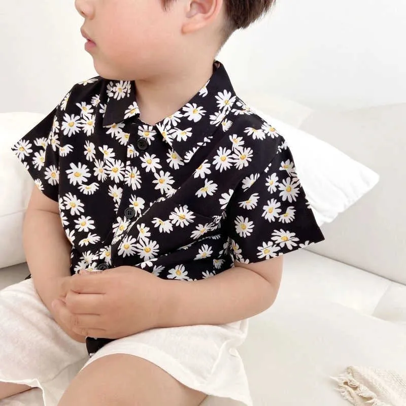 Camicie estive ragazzi con stampa a margherite a maniche corte in stile coreano bambini in cotone casual sottili Top Abbigliamento 210615