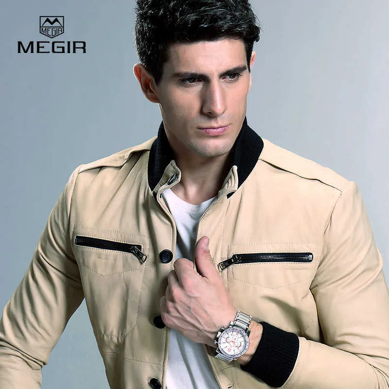 Megir marca relógios de quartzo para homem negócios relógio de pulso branco moda três olhos à prova dwaterproof água relógio luminoso para masculino 340t