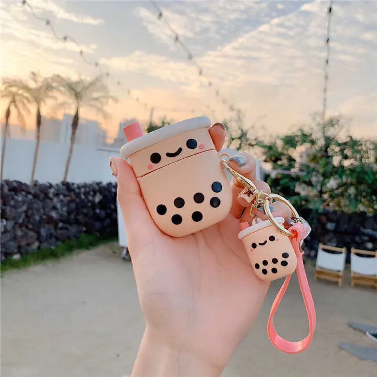 Silicone Pearl Milk Tea Cute Keychain Luxury Kawaii Keychains For Ladies Girls Bag Car  Charm Accessories Gift Key rings G1019