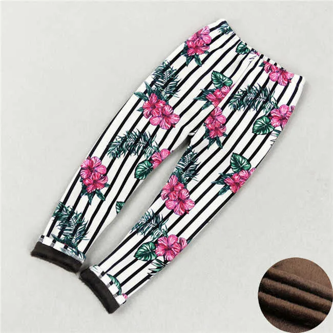 Girls Warm Tights Striped Floral Kids Thick Pants Elastic Waist Leggings For Children'S Trousers Winter Baby Clothes 210625