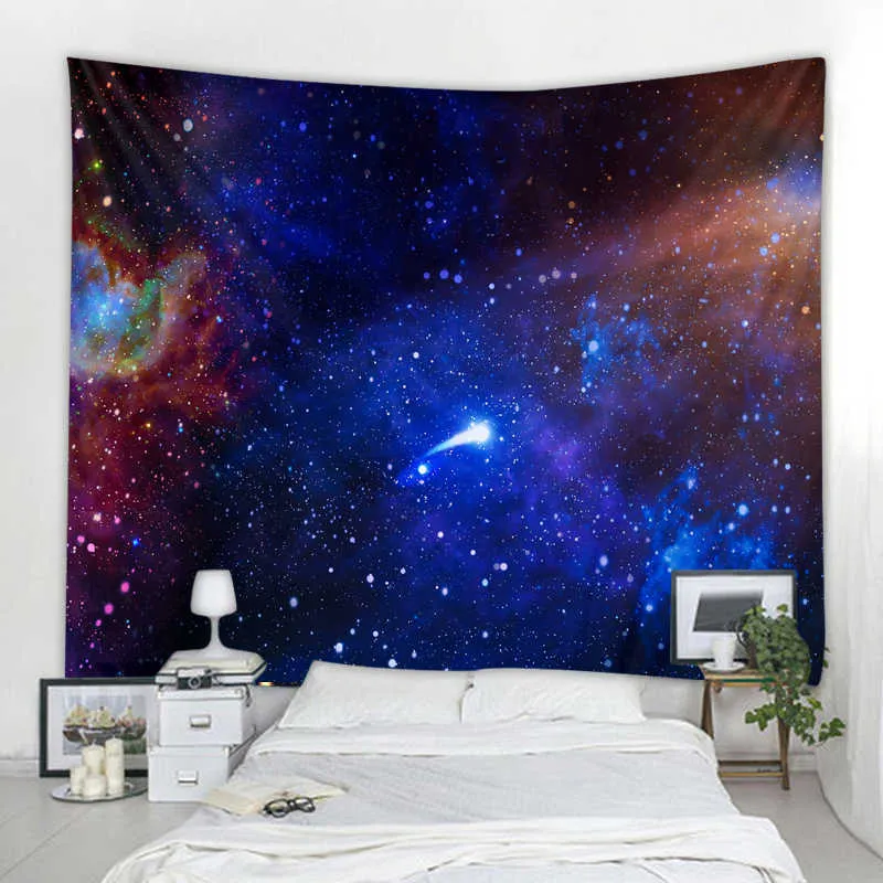 Universo Space Nebula Big Art Tapestry Stampato Rivestimento murale Psichedelico Appeso a parete Telo mare Mandala Coperta sottile Yoga 210609