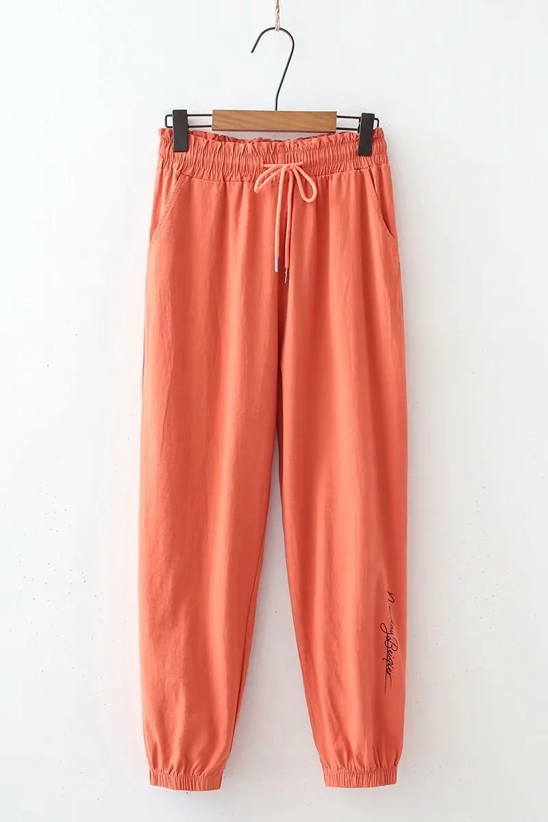 Couleur bonbon coréen femmes Simple couleur unie taille élastique Corset pantalons décontractés Harajuku doux sport Chic femme pantalon 210507