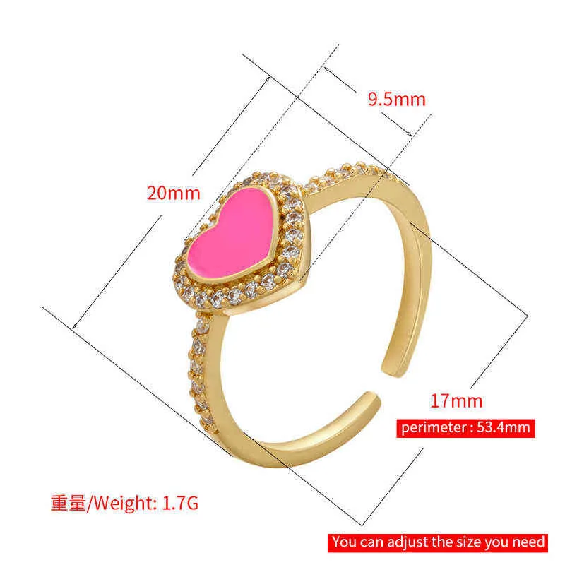 Zhukou New Gold Heart Enamelリング用女性CZクリスタル滴下オイル女性リングファッション女性ジュエリー卸売vj324 g1125
