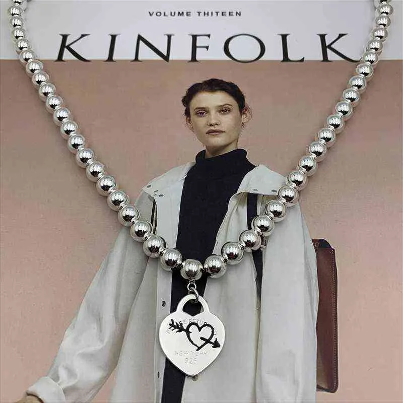 Designer argento collana grande collane perline collane gioielli 925 sterling argento rosa amore pendente inciso collana aa220315
