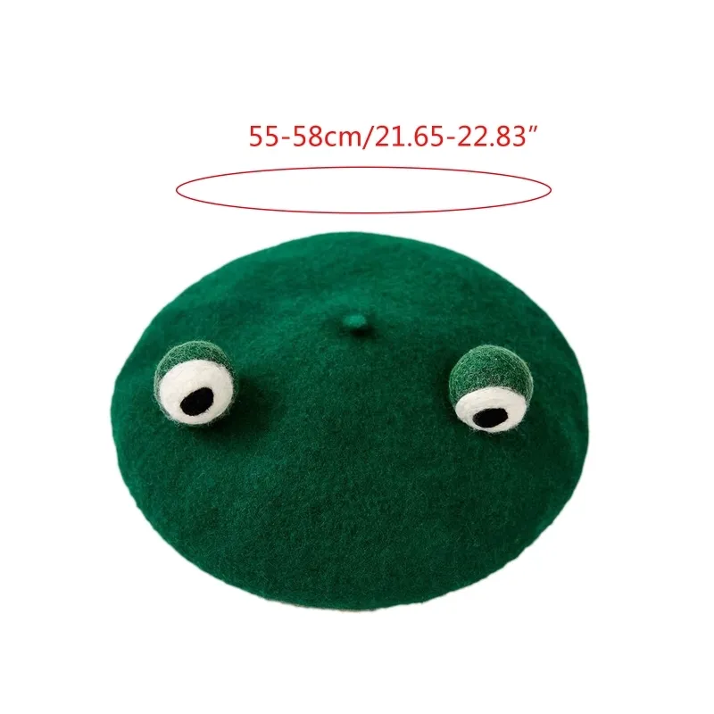 Boina feminina fofa verde sapo olhos inverno lã falsa kawaii pintor gorro gorro 2104297525380