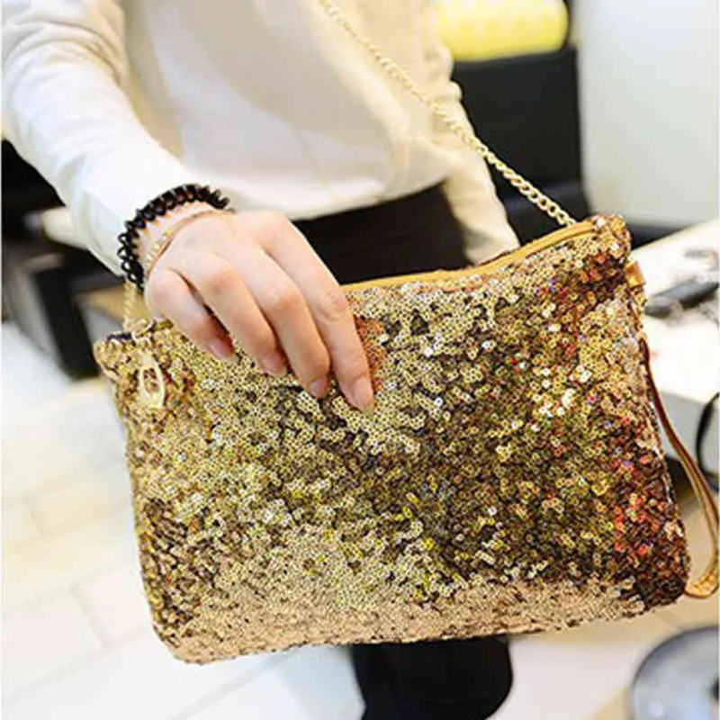 Borse da sera Borsa a tracolla glitterata feste Club Paillettes Catena con cerniera Cinturino staccabile Grande capacità Moda Donna 0211