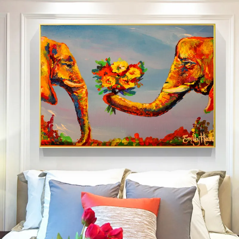 Kwiaty słonia dla ciebie plakat na płótnie malarstwo ścienne sztuki do salonu miłośnicy zwierząt Zdjęcia Nowoczesny wystrój domu