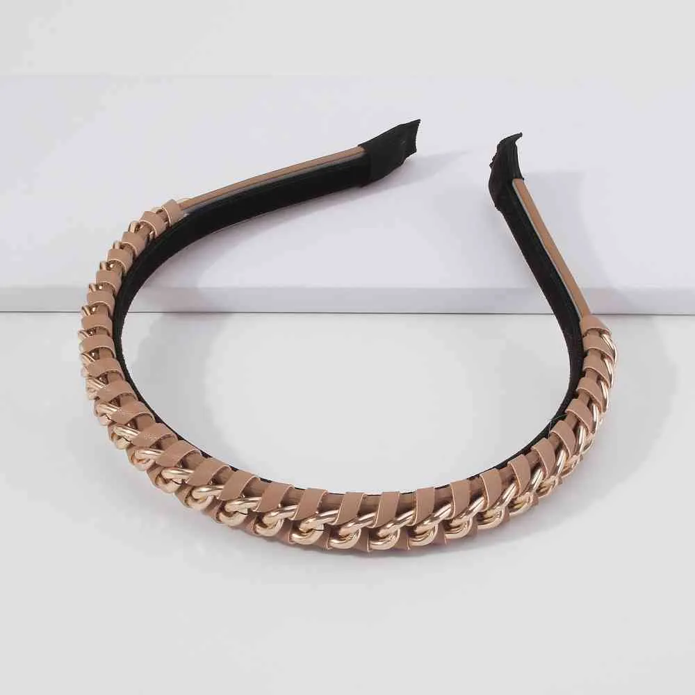 Fashion Pu Leder Braid Chain Stirnband für Frauen Bands Vintage Headwear Band Hoop Lünette Haarschmuckzubehör Accessoires