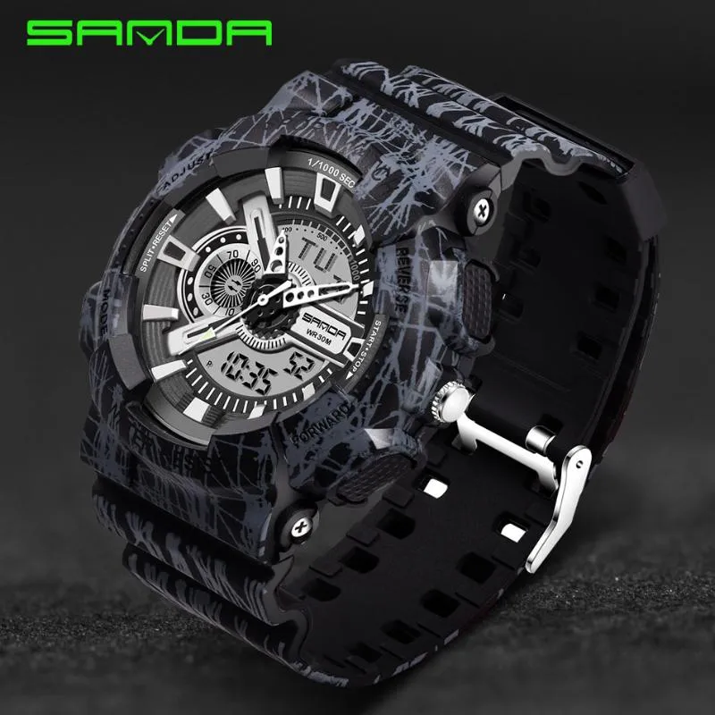 Herrenuhren Top SANDA Digitaluhr G-Stil Militär Sport Herren LED Quarz Digitaluhr Reloj Hombre Armbanduhren228S