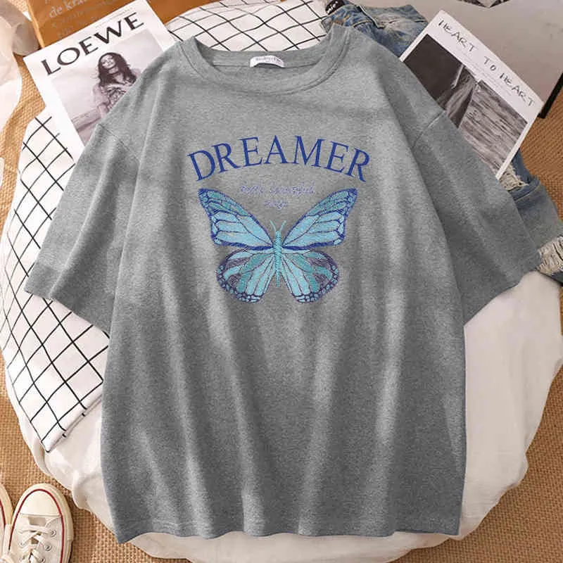 Ice Green Butterfly Printing Men T-shirts Casual O-Neck Tees Hip Hop Oversize T Shirts Harajuku Round Neck Tshirts Male Y220214