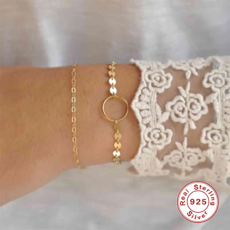 Aide – Bracelets en argent Sterling 925 pour femmes, cercle de gaufrettes, Design de personnalité Simple, mignon et sauvage, bijoux à breloques à la mode