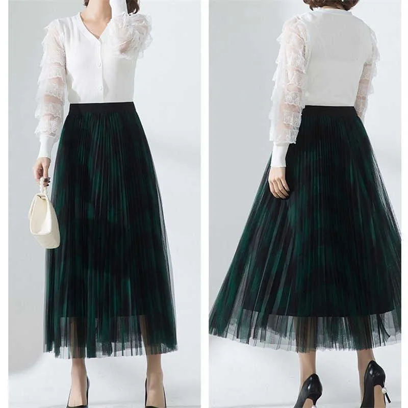 Anglia Plaid Tiul spódnica kobiety moda Koreańska szkoła sprawdzona w talii plisowana maxi spódnica Summer Siecika Streetwear 210619