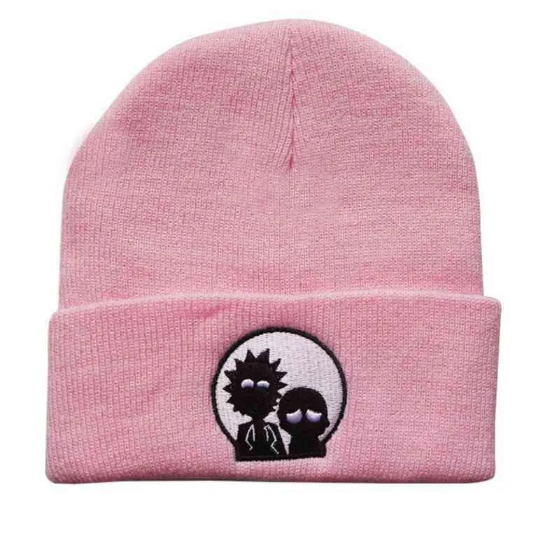 Bonnet en tricot brodé Anime chapeau de noël pour hommes femmes hiver chaud extensible bonnet à revers gris rose bleu 