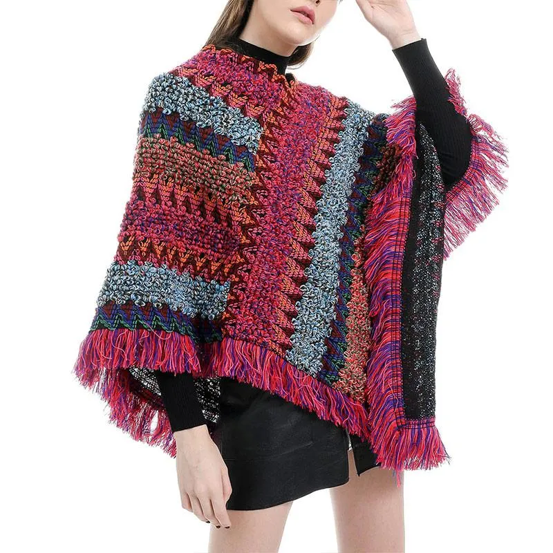 Halsdukar boho fransade poncho cape sjalar wraps womens coat eleganta toppar för våren vinter hösten tc21242w