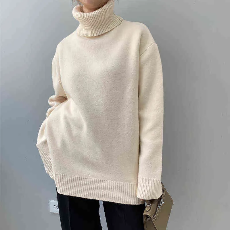 Winter trui 2021 Koreaanse versie van de effen kleur dikke trui vrouwelijke trui Alpaca lange mouw Y1110