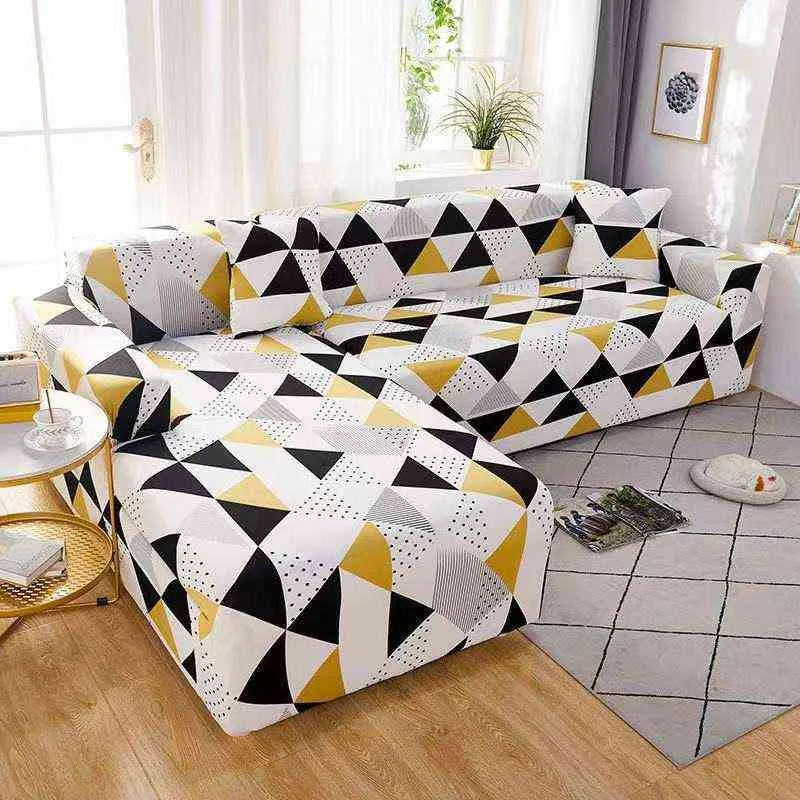 Geometri Elastisk soffa täcker modernt vardagsrum dekorativa stretch slipcovers sektion hörn soffa möbler täcke soffa handduk 211102