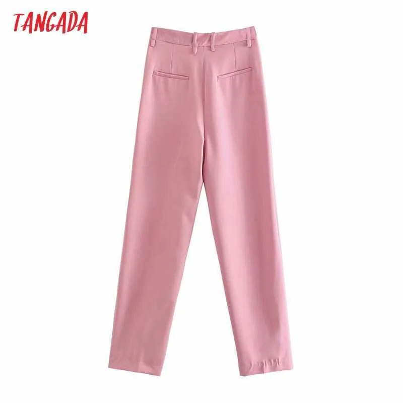 Tangada Moda Donna Rosa Abito lungo Pantaloni Pantaloni Tasche Bottoni Office Lady Pantaloni Pantalon 4M159 210609