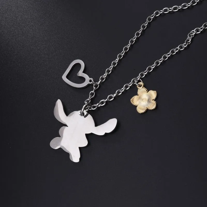 Collares colgantes collar de punto de anime harong ohana significa dibujos animados de joyería de corazón azul de dibujos animados para niñas para niños209n