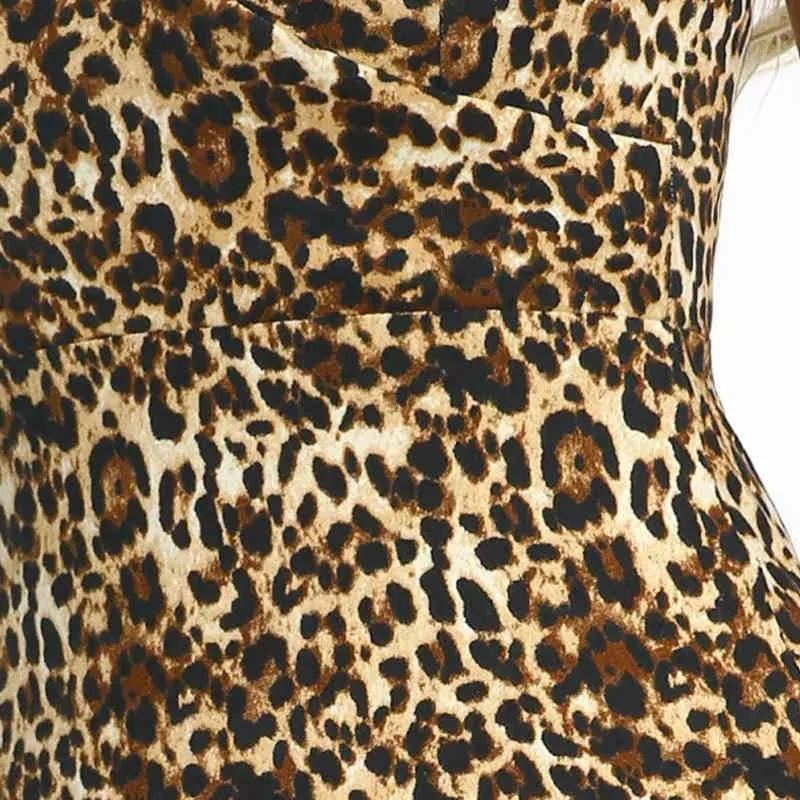 Abito da donna sexy con stampa leopardata Slim Off spalla Backless Ladies Bodycon Party Tight Night Out Abiti Robes Femme Clubwear 210416