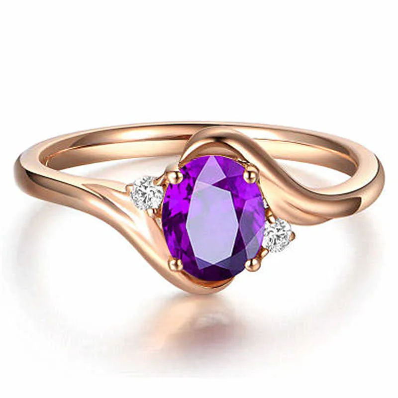 Damesringen Crystal Sieraden Luxe 18K Rose Vergulde Amethist Purple Diamond Ring Dames Cluster voor vrouwelijke bandstijlen
