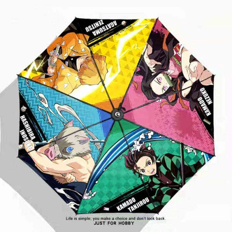 Devil's Blade Automatic Folding Anime Paraply Demon Slayer Kimetsu no Yaiba Ninja Samurai Paraply Rain Men Windproof Paraso2349