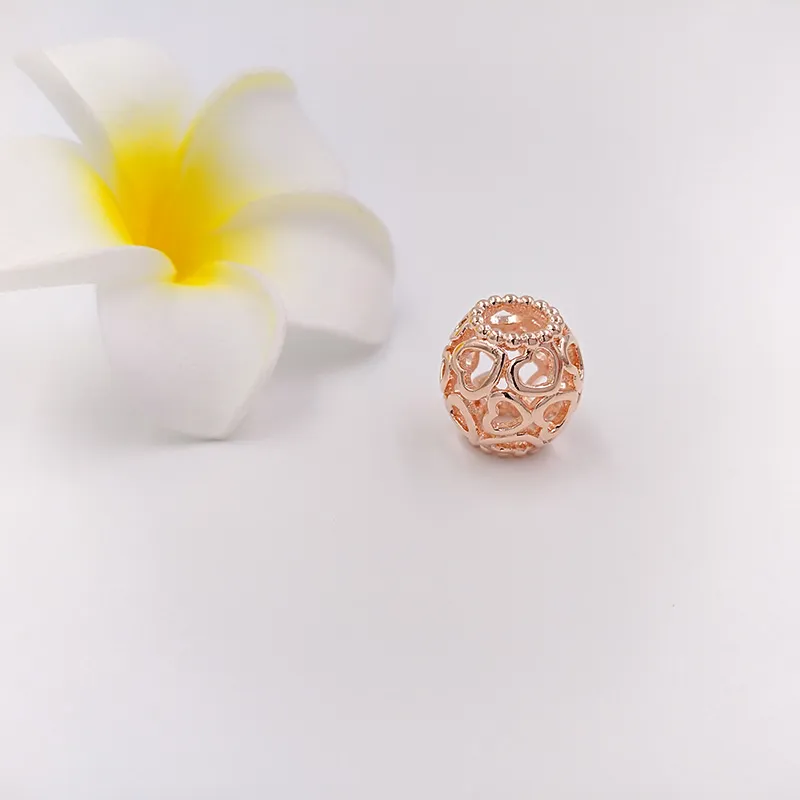 No color fade off Solid Rose Gold Open Your Heart Filigree Pandora Charms for Bracelets DIY Jewlery Making Loose Beads Silver Jewelry wholesale 780964