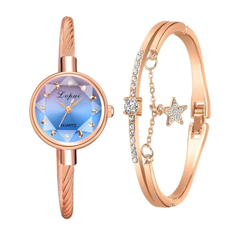PCS Set Luxury Women Armband Watches Bangle Style Dress Watch Ladies Rose Gold Quartz Clock Wrist Zegarek Damski Wristwatches271e