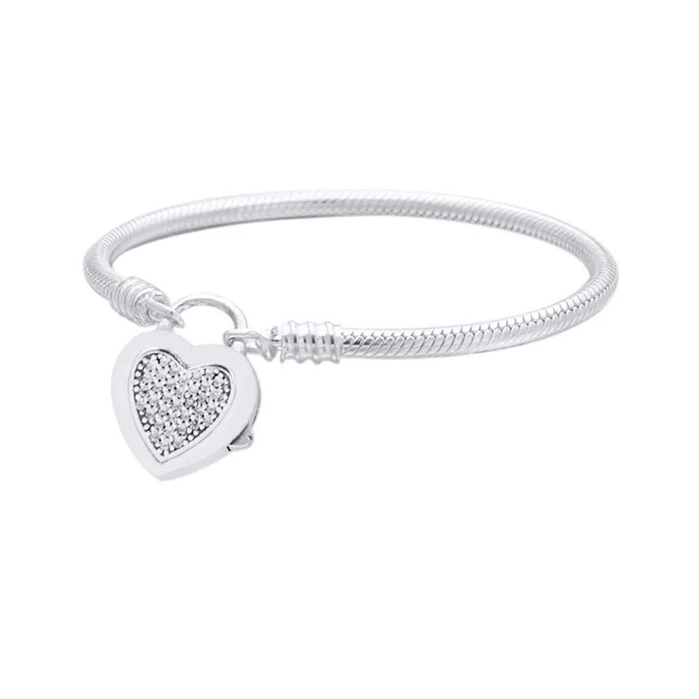 Bracelet en argent Sterling 2021 925, avec serrure en forme de cœur, breloque, bijoux à faire soi-même, cadeau pour femmes