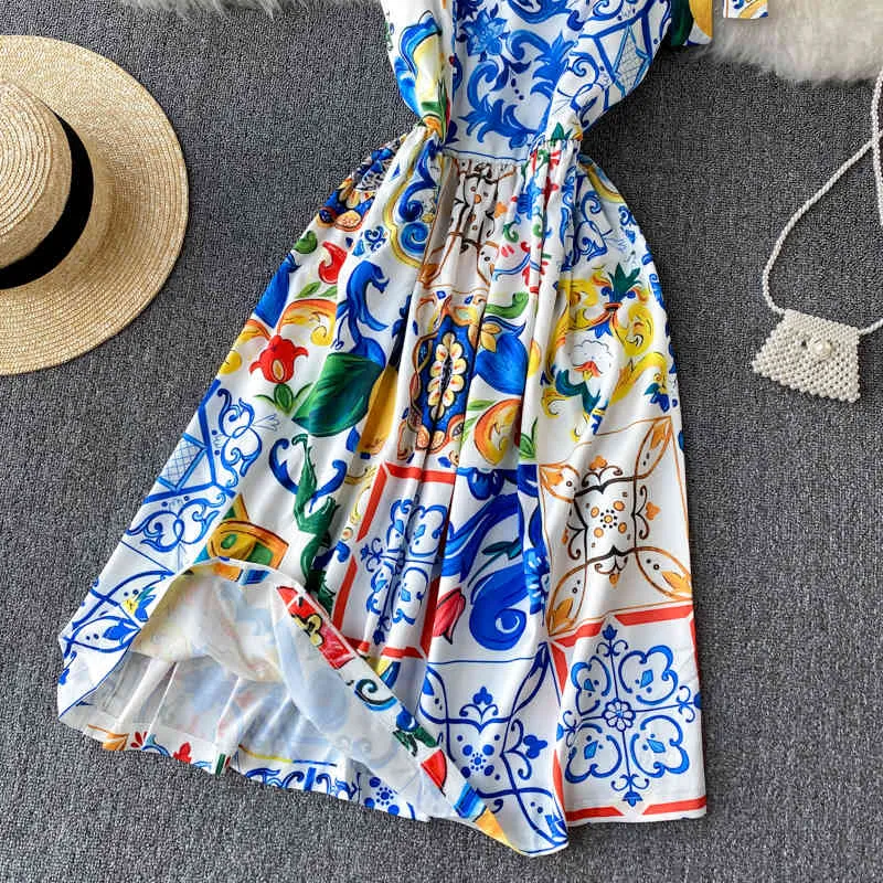 Mulheres Luxuoso Vestido Vestido Vintage Verão Geométrico Impressão Midi Vestidos Mulher Bandage Slim Boho Longo Robe Vestidos 210525