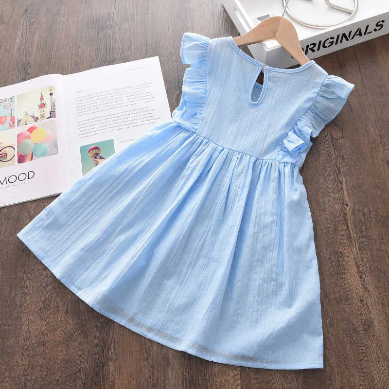 Del bambino Delle Ragazze Vestito Solido 2021 Nuova Estate Del Bambino Del Bambino Del Manicotto di Volo di Fantasia Abbigliamento Bambini Increspature Principessa Abiti 3-7Y G1026