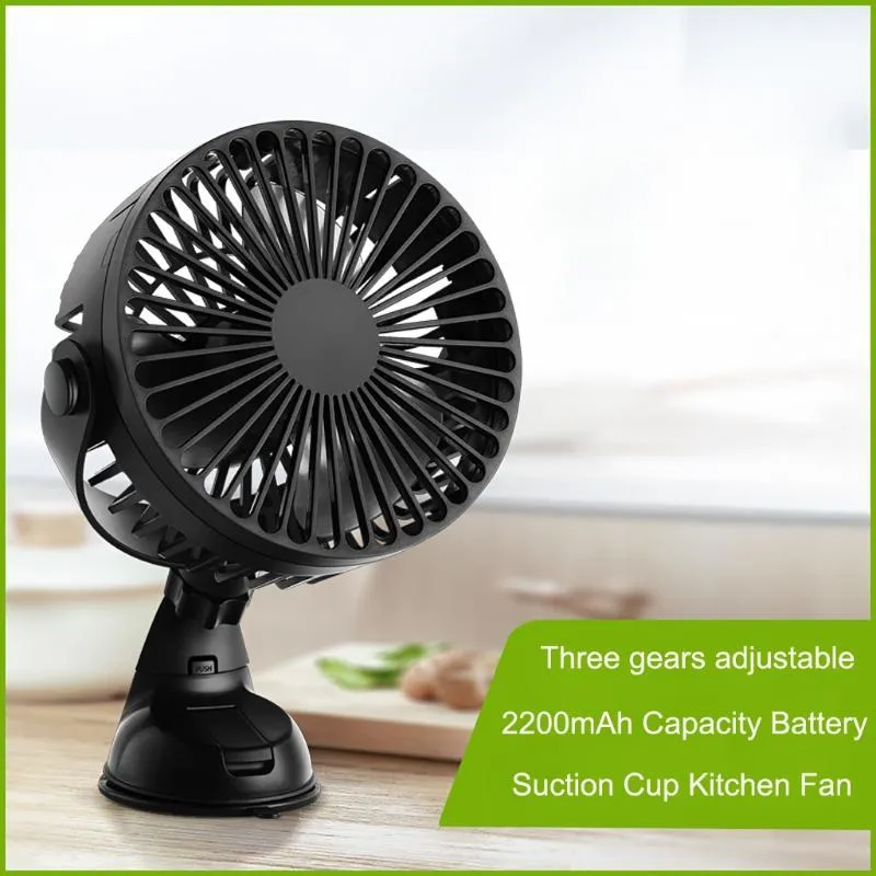 Electric Fans USB Rechargeable 2200mAh Battery Operated Suction Cup 3 Speeds Outdoor Car Home Office Kitchen Fan Strong Wind279j